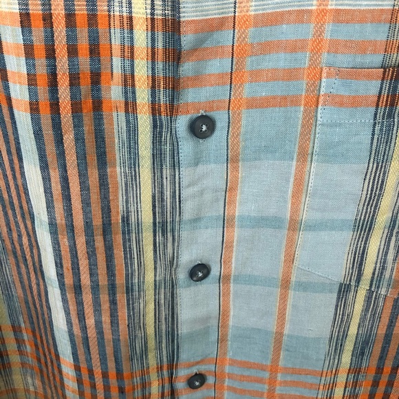 Cubavera Shirt Mens L 100% Linen Blue Orange Plaid Short Sleeve - Picture 6 of 11